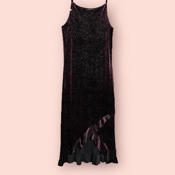 Vintage Y2K Limited Too Velvet Sparkle Dress Homecoming Ruffles Small - Picture 1 of 4